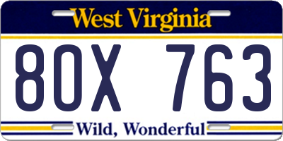 WV license plate 8OX763