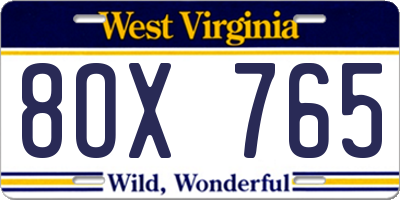 WV license plate 8OX765