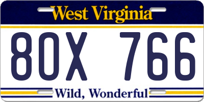 WV license plate 8OX766
