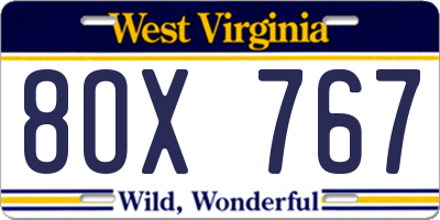 WV license plate 8OX767