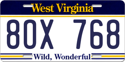 WV license plate 8OX768