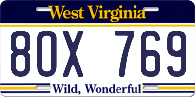 WV license plate 8OX769