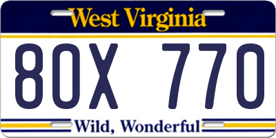 WV license plate 8OX770