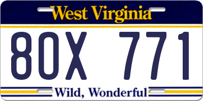 WV license plate 8OX771