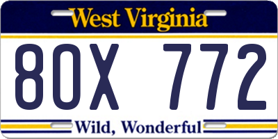 WV license plate 8OX772