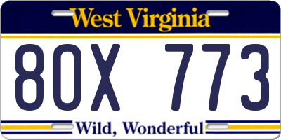 WV license plate 8OX773