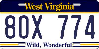 WV license plate 8OX774