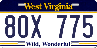 WV license plate 8OX775