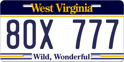 WV license plate 8OX777