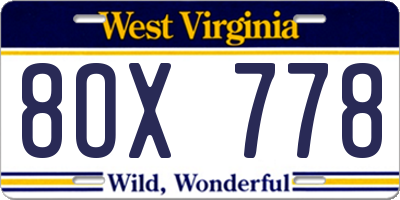 WV license plate 8OX778