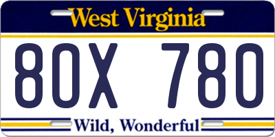 WV license plate 8OX780