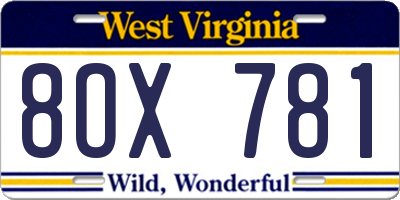 WV license plate 8OX781