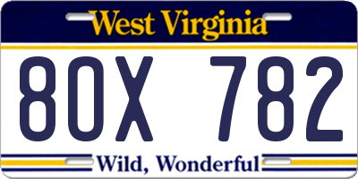 WV license plate 8OX782