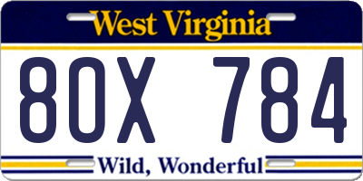 WV license plate 8OX784