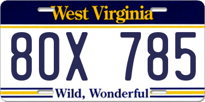 WV license plate 8OX785