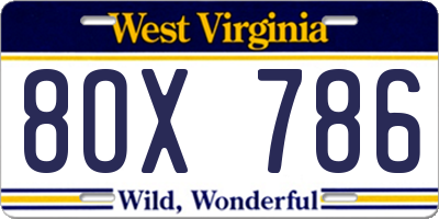 WV license plate 8OX786