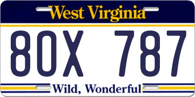 WV license plate 8OX787