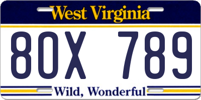WV license plate 8OX789
