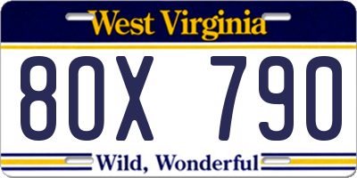 WV license plate 8OX790