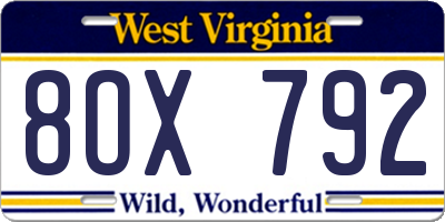 WV license plate 8OX792