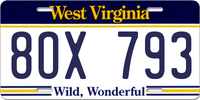 WV license plate 8OX793