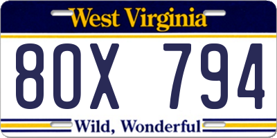WV license plate 8OX794