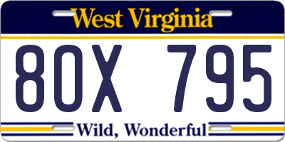 WV license plate 8OX795