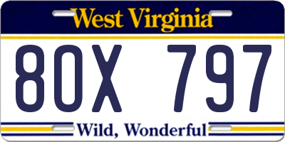 WV license plate 8OX797