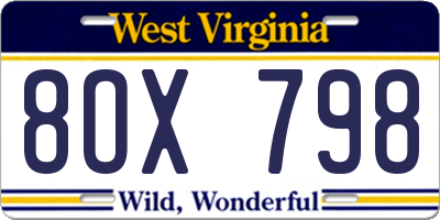 WV license plate 8OX798