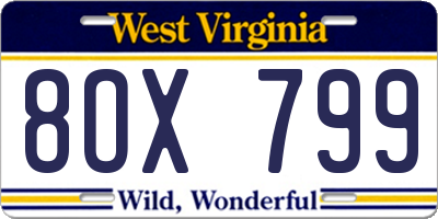 WV license plate 8OX799