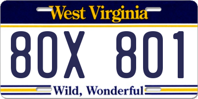 WV license plate 8OX801