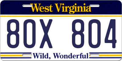 WV license plate 8OX804