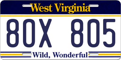WV license plate 8OX805