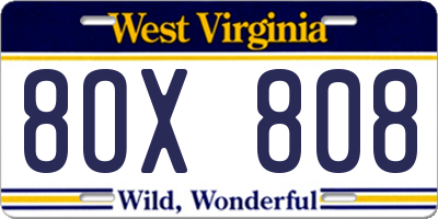 WV license plate 8OX808