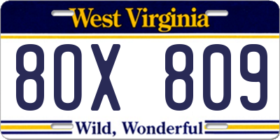 WV license plate 8OX809