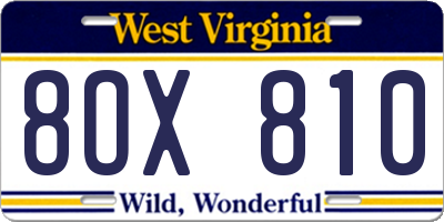 WV license plate 8OX810