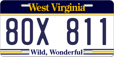 WV license plate 8OX811