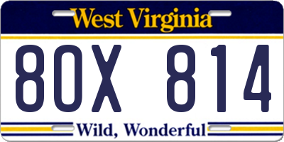WV license plate 8OX814