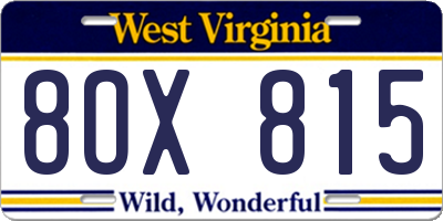 WV license plate 8OX815