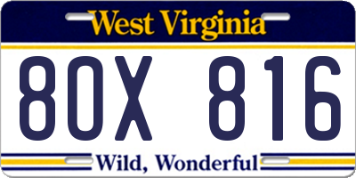 WV license plate 8OX816