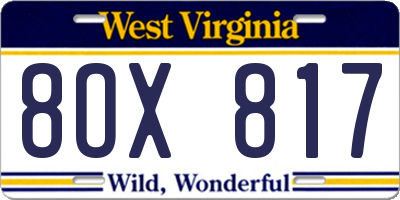 WV license plate 8OX817
