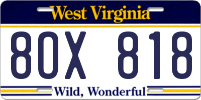 WV license plate 8OX818