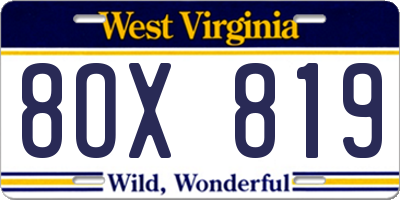 WV license plate 8OX819