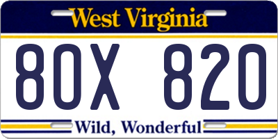 WV license plate 8OX820
