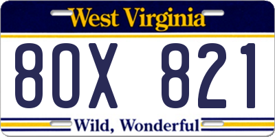 WV license plate 8OX821