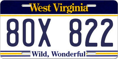 WV license plate 8OX822