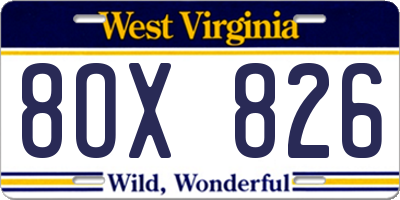 WV license plate 8OX826