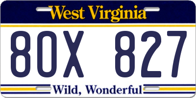 WV license plate 8OX827