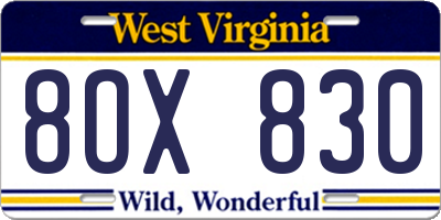 WV license plate 8OX830