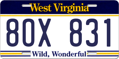 WV license plate 8OX831